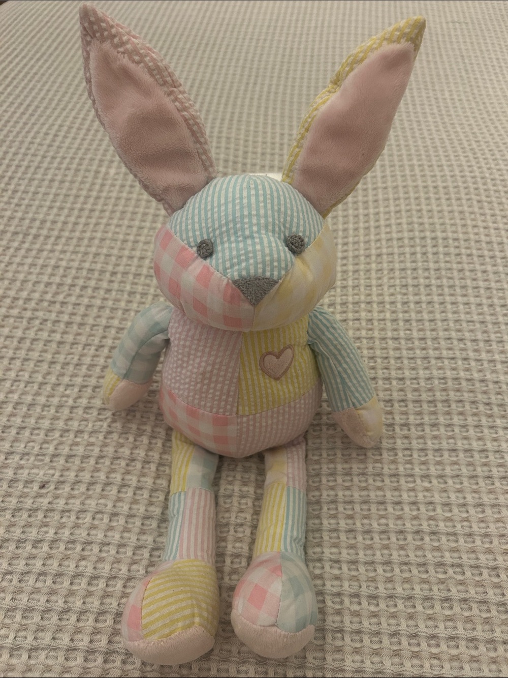 Plush Patchwork Bunny Stuffed Toy - Pastel Pink, Blue & Yellow